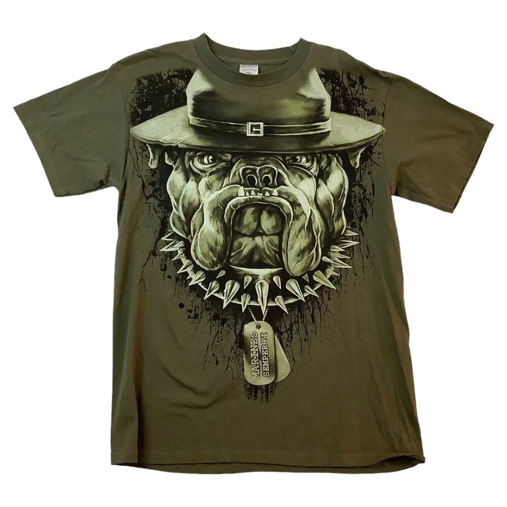 USMC Semper Fi Marines US Military Green Graphic T-Shirt Size M